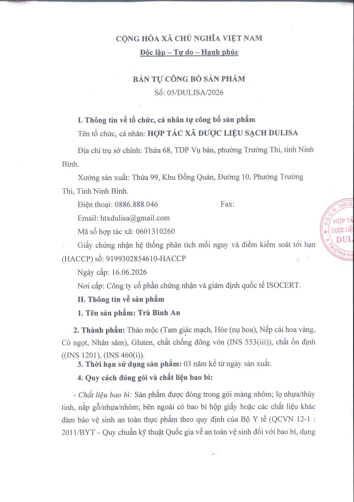 Giấy công bố trà bình an